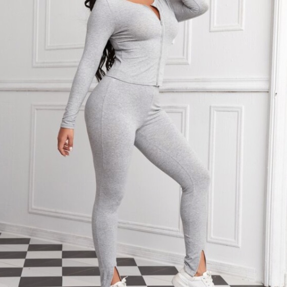 Heather grey Split Hem Leggings Set (Size L) - Shein - Picture 2 of 4